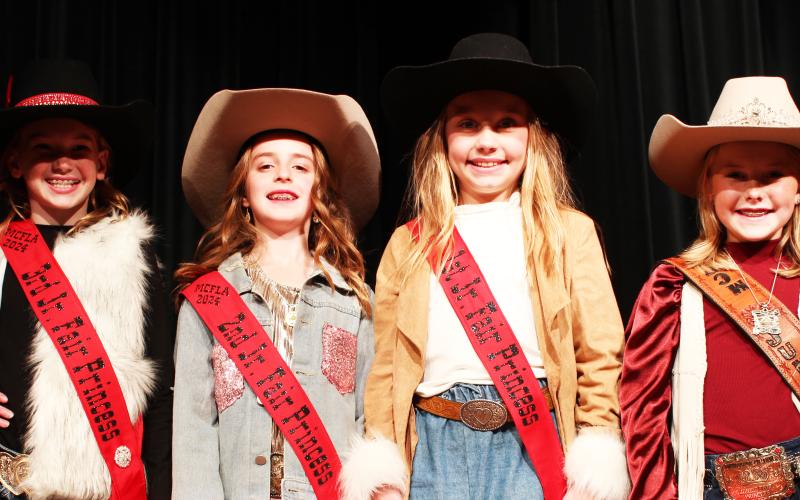 Sentinel Photo/Jessica Shepard MCFLA's 2024 Jr. Fair Princess royalty court includes Third Runnerup Analyn Sutherland; Second Runnerup Cora Romine; First Runnerup Hayden Joines and Jr. Fair Princess Lyra Saha.