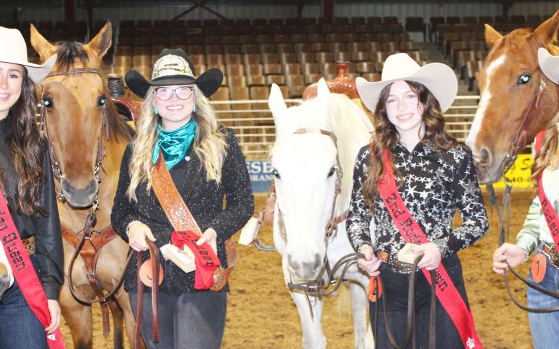 Sentinel Photo/Jessica Shepard The 2024 Rodeo Queen Royalty court includes, from left, third runnerup Jaymee Mielsch; Rodeo Queen Emily Dunbar; second runnerup Scollie Saha; and first runnerup Addison Fuller.
