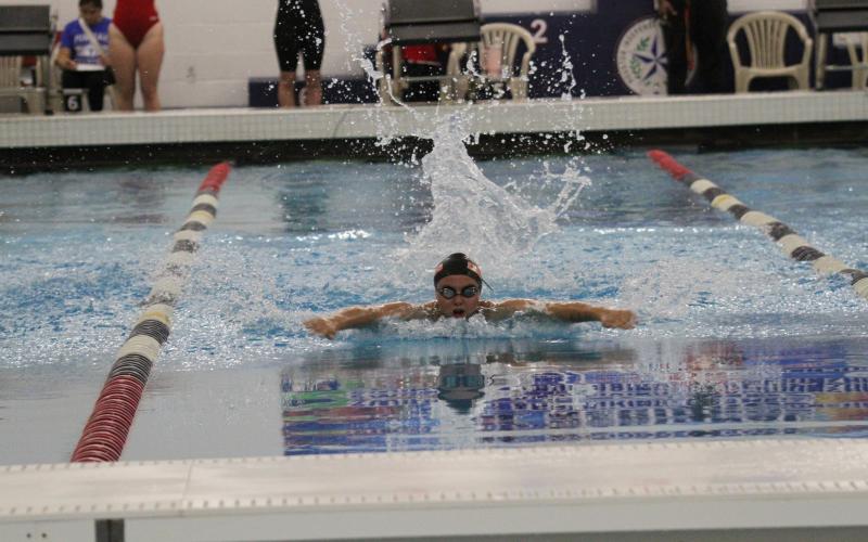 Photo by Anna Hernandez Van Vleck swimmer Grace Gibbens places 4th in the 100 meter butterfly at Feb 3 swim meet