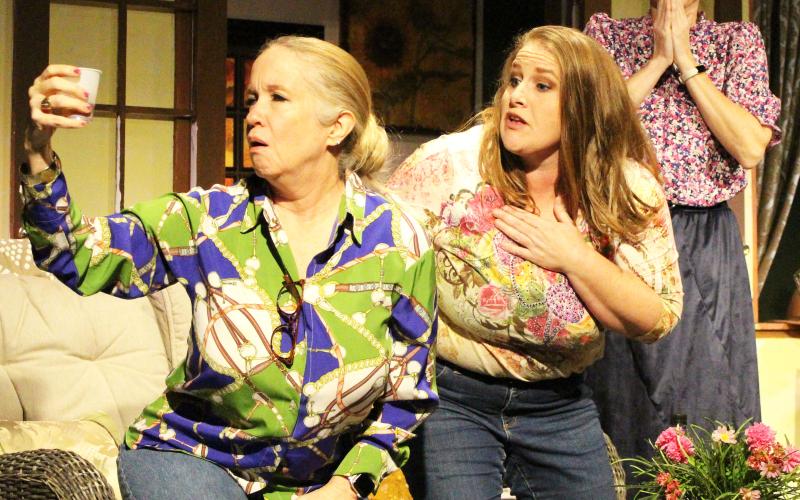 Sentinel Photo/ Jessica Shepard Stacey Steiner, Katie Brown, and Ginni Thomas trade up their wine samples for something a little stronger - with hilarious reactions during CAST's press night preview of "The Savannah Sipping Society." This is the last weekend for the comedic production.