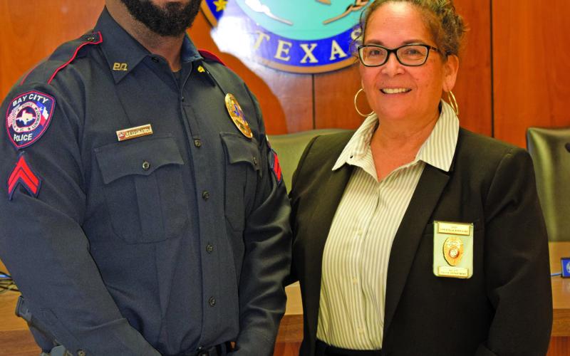 BCPD photo Corporal Jeromy Washington with Chief Christella Rodriguez