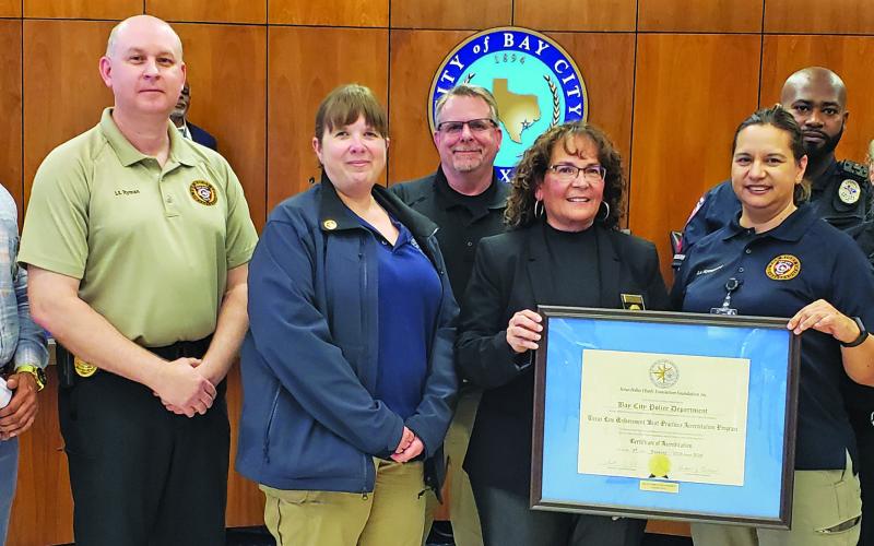 Sentinel Photo/Jessica Shepard Bay City Police Department was recognized for receiving Texas Police Chiefs Association's "Law Enforcement Agency Best Practices" re-accreditation during city council's meeting on Tuesday, April 9