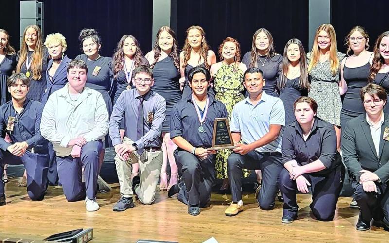 Courtesy photo Van Vleck High School’s Leopard Players earned several honors in the 2024 Area OAP Awards. Those honors included: Grace Gibbens, All Star Crew; Van Vleck (Grace C. Cadence A. Ali G. Tatum M) Best Crew; Ava Cervantes, Honorable Mention All Star Cast; Gaven Ros and Christopher Hernandez, All Star Cast; the Leopard Players’ Hempstead, East Bernard, Orangefield, Advancing Plays; and Van Vleck was chosen Alternate.