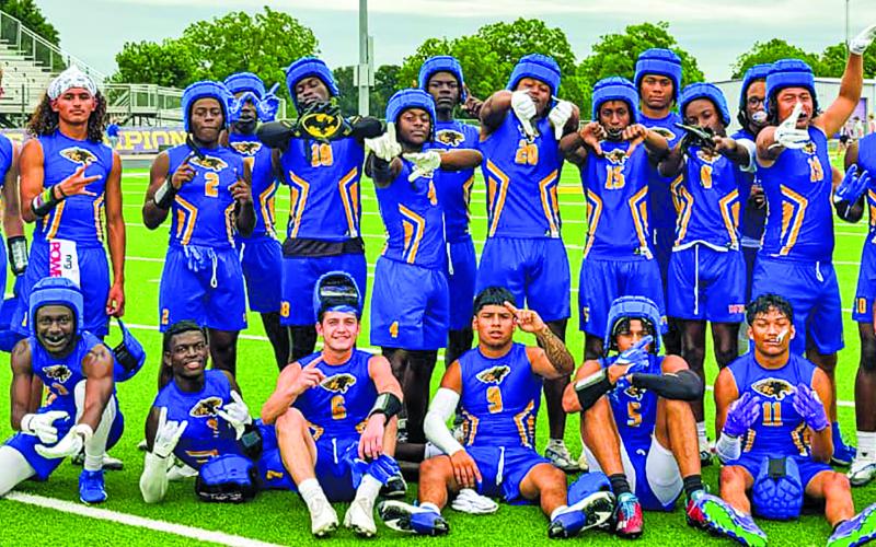 Courtesy BCISD photo The Blackcat 7 on 7 team competed in the La Grange State Qualifying Tournament last week. The team won their pool and went on to beat Hitchcock 42-36, making them a qualifier for the Dave Campbell’s 7 on 7 State Tournament held in College Station.