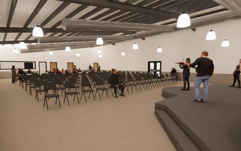 A computer rendering of the 3D virtual tour of Sargent Community Center.