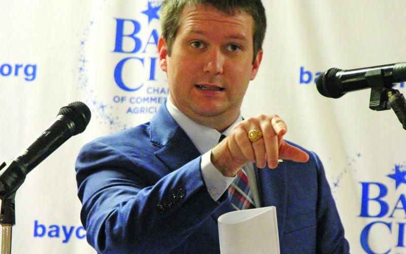 State Rep. Cody Vasut makes a point at the TWDB workshop recently. Sentinel Photo/ Jessica Shepard