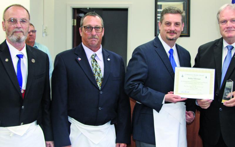 Sentinel Photo/Mike Reddell Bay City Masonic Lodge 865 presented County Judge Bobby  Seiferman a Community Builders Award at Commissioners Court meeting Monday, Aug. 26.