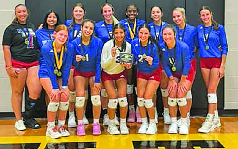 Courtesy photo The Tidehaven Tigerettes volleyball team won first place at the Yorktown Tournament last week. The Tigerettes clinched first by beating Yorktown and Kennedy. Players Mary Johnson and Rilyn Hackfeld were designated All Tourney.