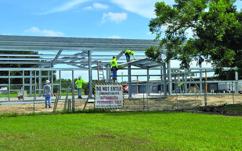 Sentinel Photo/MaLinda Reddell Framing on the new Blessing Community Center is progressing steadily. With projected completion by the end of the year, the center could be used as an emergency relief center, since it will have a generator.