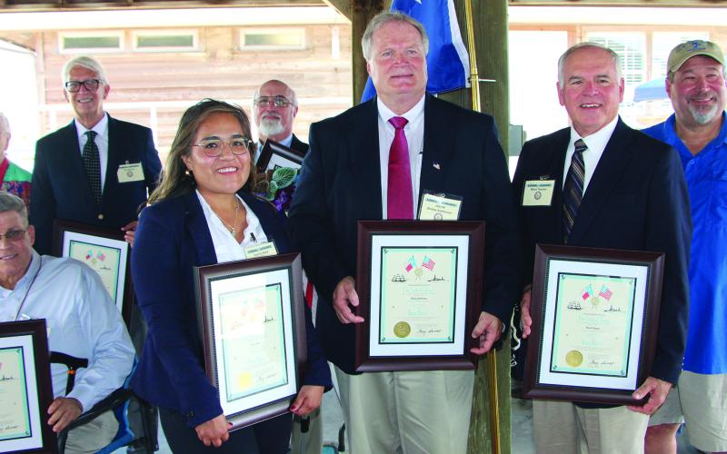 Sentinel Photo/ Mike Reddell New Texian Navy Admirals were commissioned at an honor ceremony on the Navy’s 189th anniversary at the Matagorda Harbor pavilion Saturday, Sept. 21. The event also recognized admirals with commissions earlier this year.