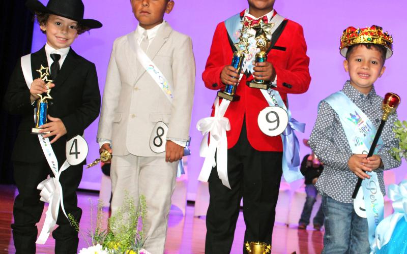 Sentinel Photo/Jessica Shepard The 2024 Little Mister Rice Festival court features 3rd Runner-up Kase Gonzales, 2nd runner-up Gael Bautista, 1st runner-up Jordan Luna, and winner Arian Thomas. Thomas won Mister Personality and Luna won Best Tux. Not pictured is Most Photogenic winner Jh'esiah Glaspy.