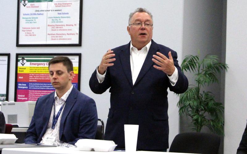Sentinel photo/Jessica Shepard Matagorda County Economic Developement Corporation Executive Director, Michael Ferdinand speaks at the Czech visit of STP Dec. 5.