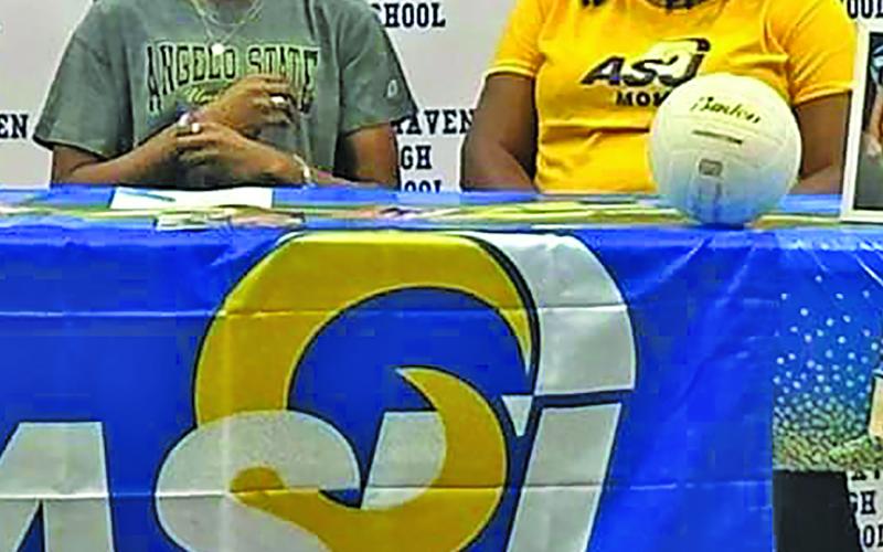 Contributed photo Tidehaven standout volleyball player Mary Johnson recently signed a letter of intent to play volleyball for San Angelo State University during a signing ceremony.