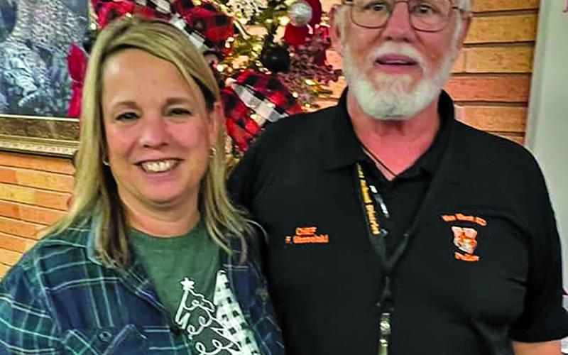 VVISD Photo VVISD Superintendent Christie Dement shares a moment with Fred Wesselski during a recent farewell gathering.