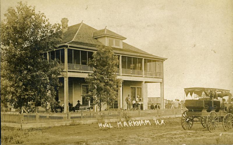 Below is the how the hotel looked in the early 1900s.  The historic hotel was built in 1903 at the center of the new Markham townsite.  Historic photo courtesy of Carol Sue Gibb