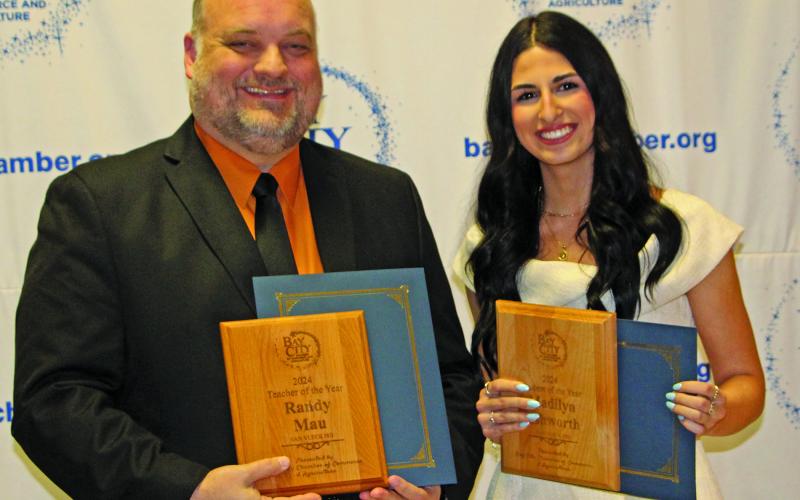 Sentinel Photo/Jessica Shepard Van Vleck ISD Teacher of the Year Randy Mau and Van Vleck ISD Student of the Year Madilyn Ashworth.