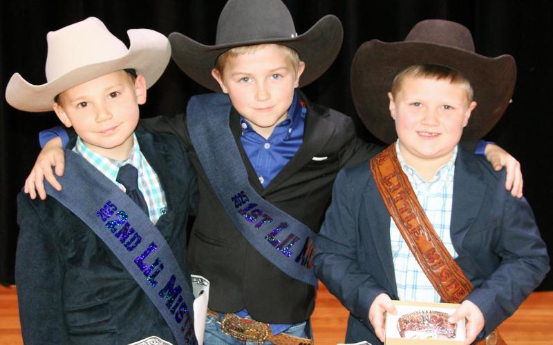 Bay City Sentinel Photo/Jessica Shepard The MCFLA 2025 Little Mister Cowboy royalty court includes second runnerup George McHugh; first runnerup Laramie Hirst and Little Mister Cowboy winner Reid Hutson.