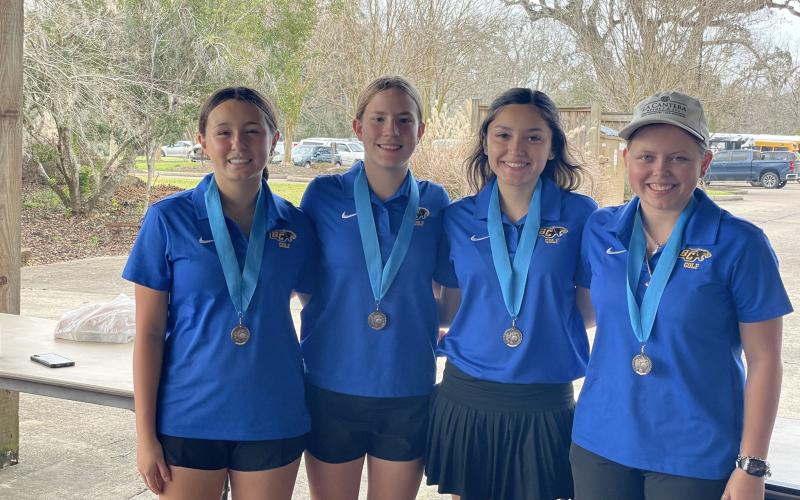 Courtesy photo The Bay City girls golf team are pictured after their third place finish last week at the Sweeny Invitational held the the Wilderness Golf Course in Lake Jackson. Team members are, from left: Lexi Castro, Addi Smith, Kyleigh Perales, and Tanna Fair. Not pictured: Meredith Williams