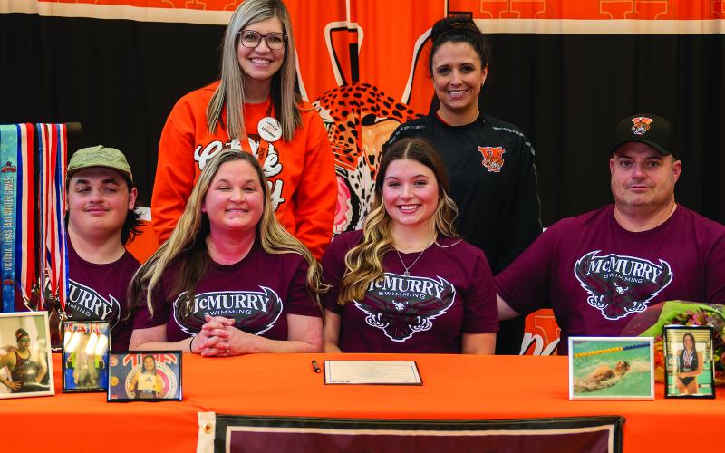 Courtesy photo Van Vleck Lady Lep swimmer Nicole Ryman signed her letter of intent last week on National Signing Day. Nicole will be attending the University of McMurry to continue her swimming career. We are so proud of this young lady and all her accomplishments. Nicole will also be competing at the state swim competition for the third time.