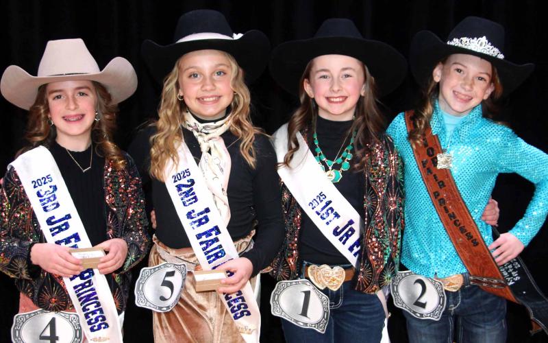 Bay City Sentinel Photo/Jessica Shepard The MCFLA 2025 Jr Fair Princess royalty court includes third runnerup Cora Romine; second runnerup Hayden Joines; first runnerup Meredith Jones; and Jr. Fair Princess Analyn Sutherland.
