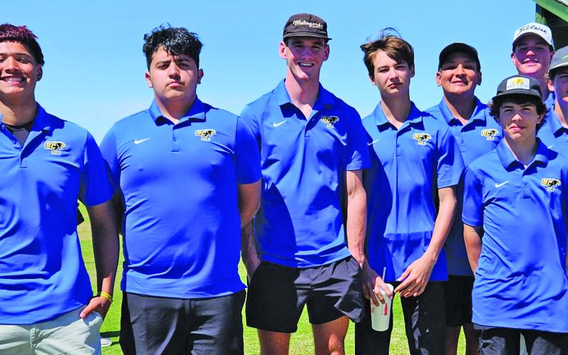 Contributed photo Above, the BCHS Boys Golf Team played in the Rio Colorado tournament March 17. They finished 9th out of 14 teams and Jack Johnson tied for 13th out of 77 boys. The team includes, from left: Malcolm Perez, Noah Pereles, Trevor Frazier, Robert Acosta, Joseph Cisneros, Jack Johnson, Wyatt Salas, and Taft Westmoreland. The boys next tournament will be at the Bay City Country Club on Tuesday, March 25.