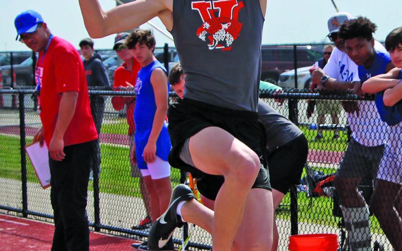 Van Vleck’s Aiden Hartwell  in the triple jump Sentinel Photo/Mike Reddell