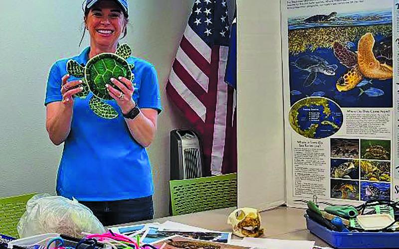 Contributed photo Amy Nowlin, Matagorda County AgriLife Extension Agent; Coastal &amp; Marine Resources, spent the afternoon recently at Sargent Library presenting Sea Turtle 101.