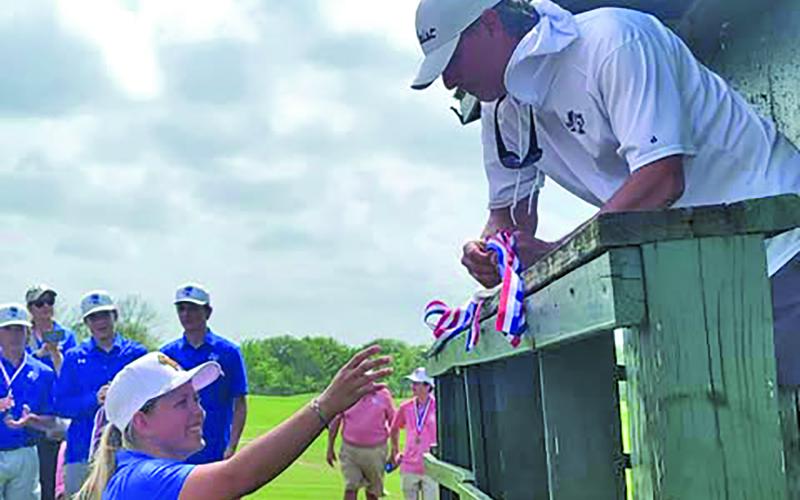 Ladycat golfer Tanna Fair, above, earned her third trip to Regionals in golf last week. She shot a combined two-round total of 187 to place second in district. She will compete at Colony Creek golf course in Victoria April 14-15. The team of Tanna, Meredith Williams, Addison Smith, and Lexi Castro finished 3rd in district.  BCHS photo