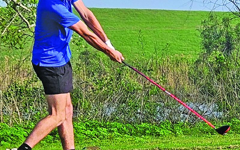 BCHS photo At last week's District 29 championships, Bay City boys finished 6th of 9 teams. Senior Trevor Frazier closed out his career as the top finisher for the Blackcats, placing 18th in a field of 55 golfers. Shown is Frazier teeing off on #10 last week at Freeport.