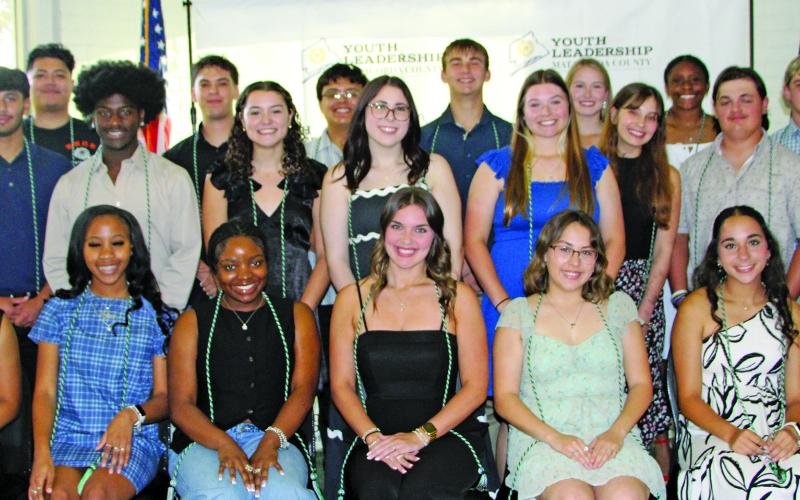 Sentinel Photo/Jessica Shepard Graduation ceremonies were held last week for the 2025 Matagorda County Youth Leadership Class at Bay City Country Club. Class members are framed by adult leaders County Judge Bobby Seiferman, far left, and Jessica Russell, far right.