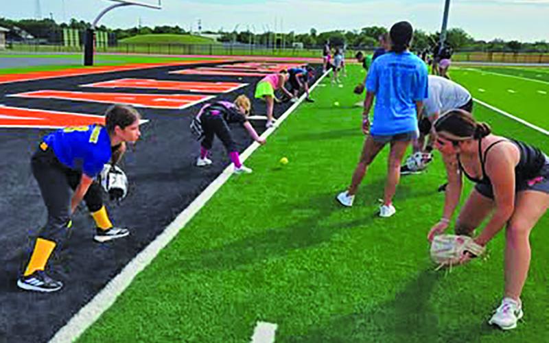 Contributed photo VVISD officials praised the success of summer camp. “These girls have already learned and made some big steps in the game this week. Baseball has been working hard on the other side of the turf this week also.