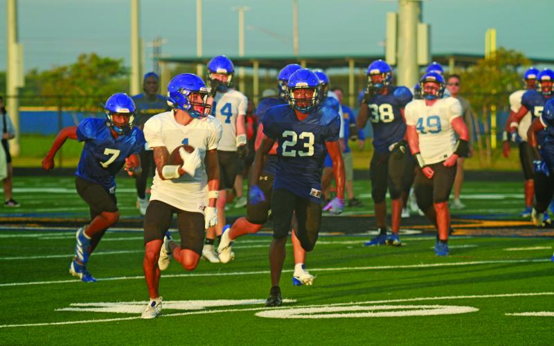 Photo by Anna Hernandez Blackcats at an workout earlier in August. Bay City will scrimmage Angleton beginning at 6:30 p.m. Thursday at Memorial Stadium