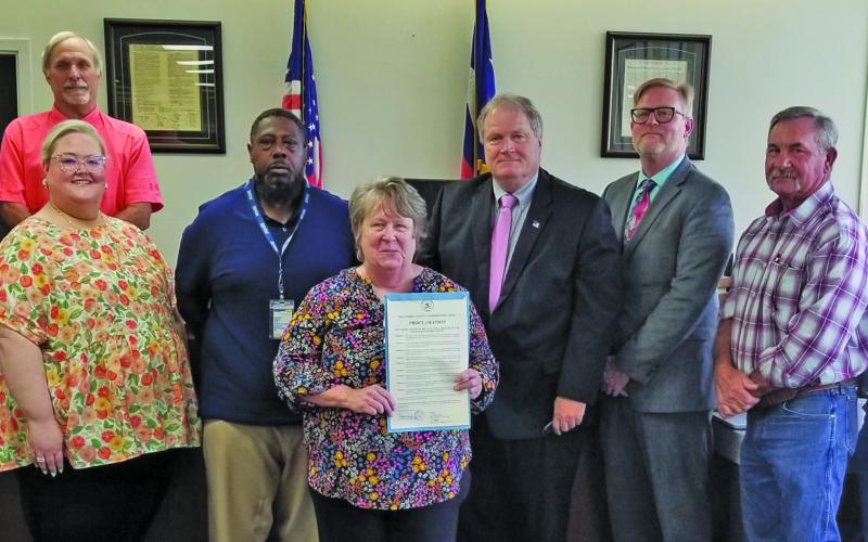 Sentinel Photo/Mike Reddell Commissioners Court approved a proclamation declaring Aug. 3-9 as National Health Center Week in Matagorda County. Four representatives of Vibrance Health were present for the proclamation.