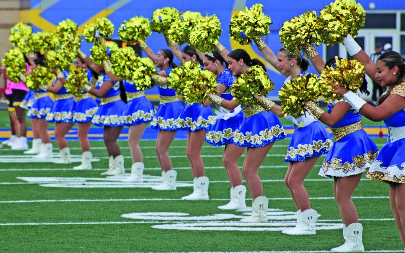 Sentinel Photo/Mike Reddell Bay City High School Aristocats line up for the entrance of the 2025 Blackcats at Memorial Stadium Friday night. Bay City eclipsed the Sweeny Bulldogs 48-14 to start the season. The Blackcats travel to Edna this Friday.