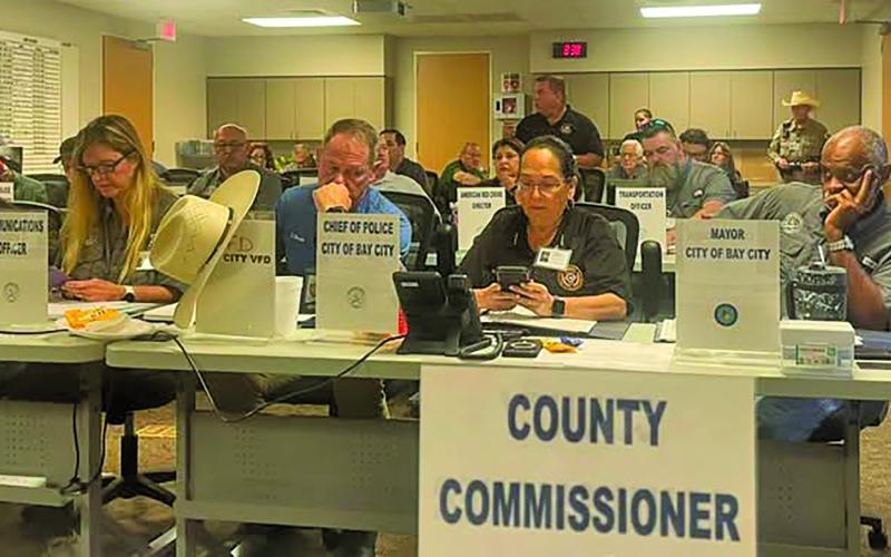 Courtesy photo/Mike Estlinbaum Keeping the Matagorda County Emergency Operations Center sharp on drill day. These drills are so important to keep the EOC machine running smoothly in case of an actual emergency. County Judge Bobby Seiferman commented at Commissioners Court Monday that the five-hour drill last Wednesday was under the watchful eye of FEMA. Seiferman thanked all who participated.