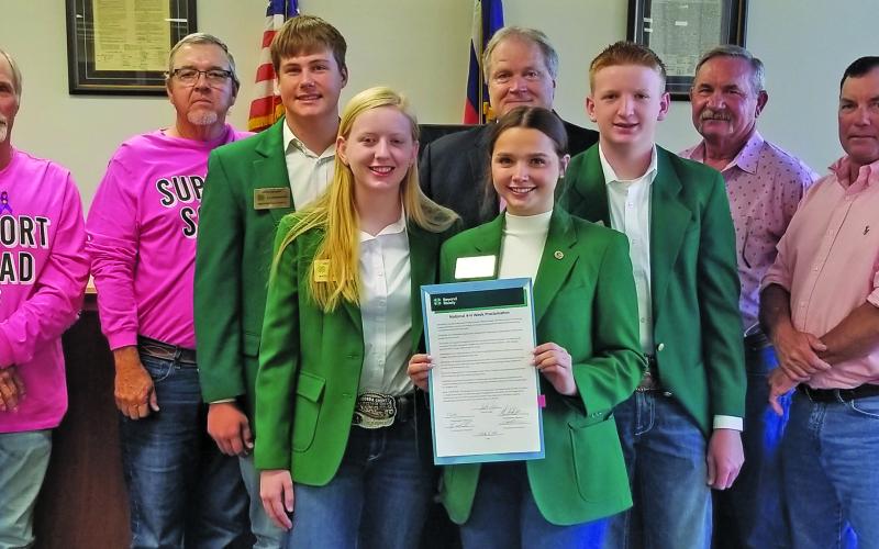 Matagorda County 4-H Ambassadors attended Commissioners Court at its regular meeting Monday, Oct. 6, as it was proclaimed National 4-H Week in Matagorda County. Sentinel Photo/Mike Reddell