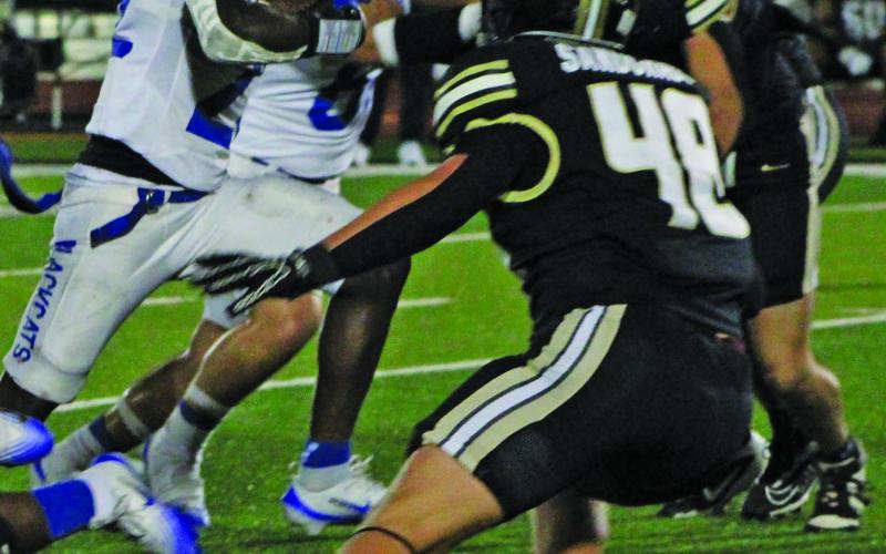 Sentinel Photo/Mike Reddell Bay City running back James Copeland was the Blackcats’ leading rusher against the Calhoun Sandcrabs.