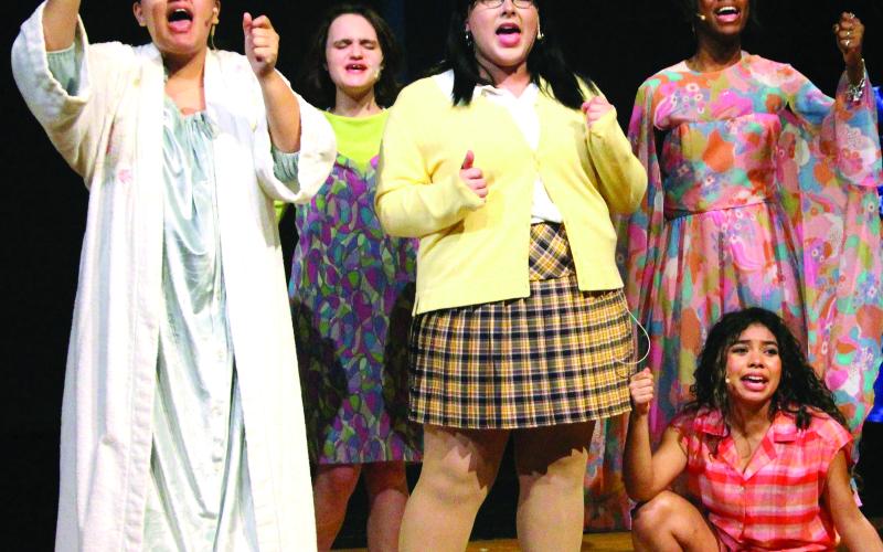 Sentinel Photo/Jessica Shepard Several "Hairspray: The Broadway Musical" cast members run through "The Big Dollhouse" song during rehearsals Monday night. The catchy tune is just one of many moments in the play.