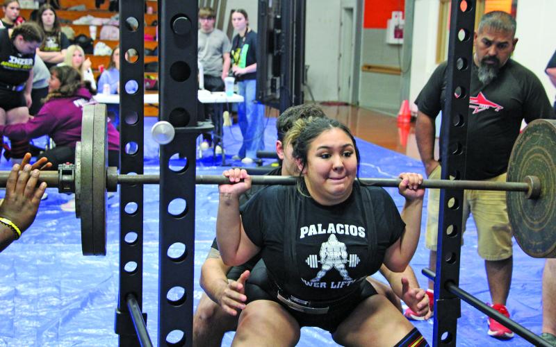 Sentinel Photo/Mike Reddell Palacios freshman powerlifter Ava Moreno: 2nd in 181; 265 Squat; 140 Bench; 295 DL, and 700 Total