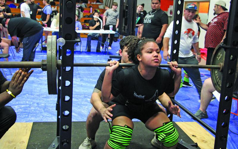 Sentinel Photo/Mike Reddell Van Vleck Lady Lep freshman powerlifter is Laila Woods who came in fifth at 181 at VVISD meet Friday.