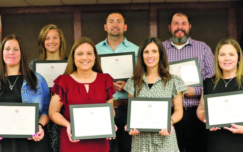 Phillips 66 photo (L-R Back Row: Bill Stone, VP of Sweeny Refinery; Ellen Claussen; Jacob Juneau; Robert Lawrence; Jamesse Walker. L-R Front Row: Angela Johnson; Melissa Jurek; Cyndi Barnett; Patricia Leal.)