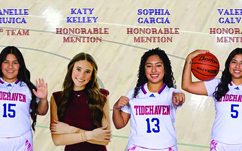 Contributed photo Four Tidehaven girls basketball players were named to the 2025-2026 Academic All-State Team by the Texas High School Coaches Association. Honored wereJanelle Mujica, second team, Katy Kelley, honorable mention, Sophia Garcia, honorable mention, and Valerie Galvan, honorable mention.