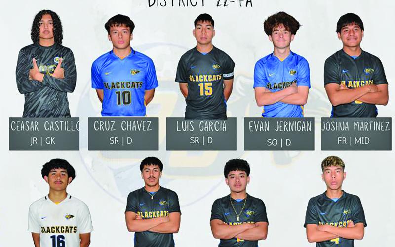 Bay City Blackcat Soccer District 22-4A standouts include: Tristan Ortiz, MVP; Luis Garcia, Defensive MVP; Christopher Martinez, Utility Player of the Year; Joshua Martinez, Newcomer of the Year; Jesse Herrera, Coach of the Year; and 2nd Team All District, Jaycen Aguilar, Myles Austin, Christian Cruz, Steve Faris, and Andres Mercado.