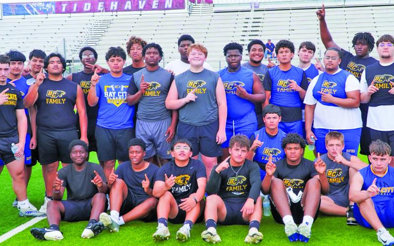 BCHS photo The Bay City Blackcats participated in the Hog Challenge at Tidehaven Saturday, April 18. Blackcat coaches indicated their players made a statement winning the 1st of a 4 series lineman challenge tournament.