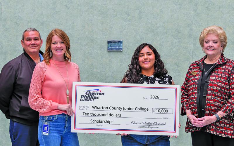 WCJC Photo Chevron Phillips Chemical Co. recently donated $10,000 to the WCJC Foundation toward scholarships at WCJC. Shown above: Jonathan Jeter, WCJC Foundation and Advancement Director; David Amador, WCJC Instructor of Nuclear Power Tech &amp; Oversight of Nuclear Expansion in Texas; Wendy Irwin, CPChem Public Affairs Representative; Makyla Paniagua (student recipient); Gloria Crockett, WCJC Bay City Campus Specialist; and John Woolsey,  WCJC Continuing Education Corporate Coordinator.