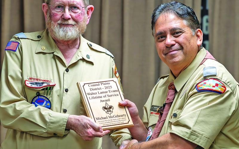 Contributed photo Michael McGehearty, left, was honored for decades of leadership and mentorship in Scouting.