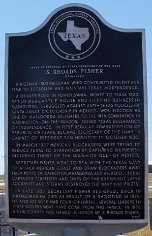 Texas Historical Marker for Fisher at Matagorda Cemetery. 