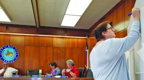 Sentinel Photo/Jessica Shepard Bay City City Manager Shawna Burkhart writes down council members' ideas during the "Strategic Plan" workshop Tuesday, June 6.