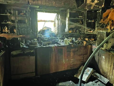 Fire Marshal Dan Shook Photo The remains of the kitchen from unattended cooking fire at 1816 Bayou.