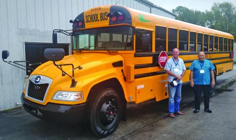 Contributed photo Matagorda ISD bus driver Jerry Richardson, left, and volunteer David Marchbanks, right, attend specialized training for the district's incoming electric buses recently. The electric buses are scheduled to arrive sometime in September.